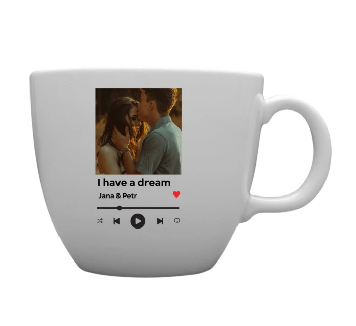 Personalizovaný MEGA XXL keramický hrnek 1000 ml s vlastním odkazem na oblíbenou písničku