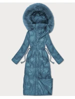 Světle modrá dlouhá dámská prošívaná zimní bunda (T2-2221#-30)