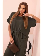 Komplet z viskózy halenka + kalhoty khaki Komplet z viskózy halenka + kalhoty khaki