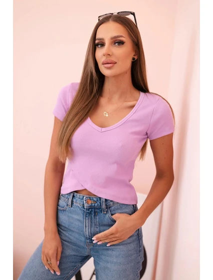 Dámská pruhovaná blůza s V výstřihem a krátkým rukávem fialová Dámská pruhovaná blůza s V výstřihem a krátkým rukávem fialová