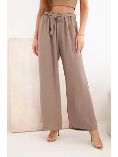 Kalhoty se širokým střihem a zavazováním v pase mocca