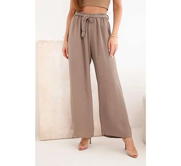 Kalhoty se širokým střihem a zavazováním v pase mocca