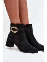 Dámské botky na podpatku se zlatou přezkou Calissa – Černé Dámské botky na podpatku se zlatou přezkou Calissa – Černé