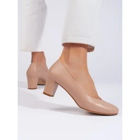 Originální hnědé  lodičky dámské na širokém podpatku