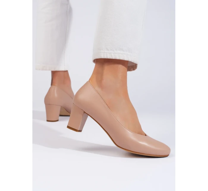Originální hnědé lodičky dámské na širokém podpatku Originální hnědé lodičky dámské na širokém podpatku
