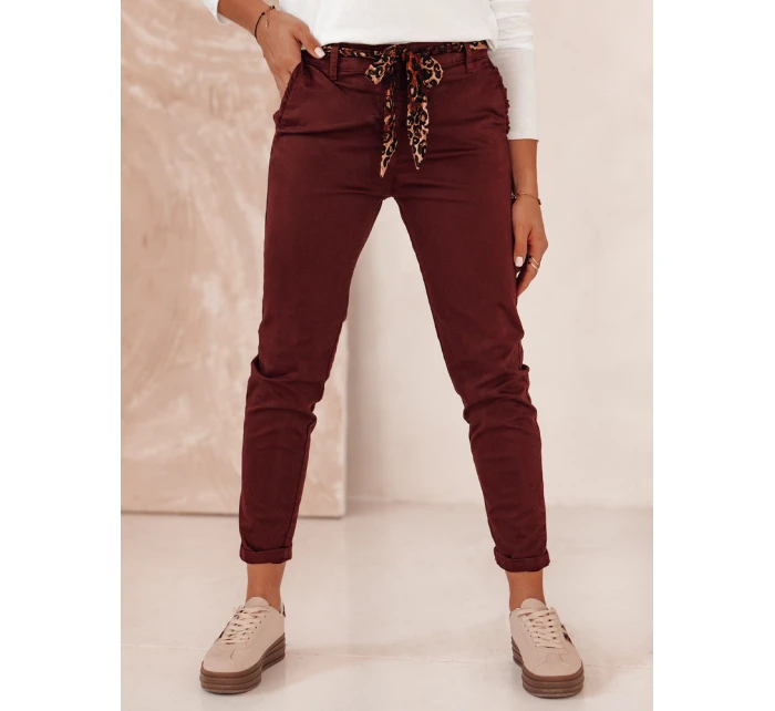 Dámské džínové kalhoty CHARMYOU s páskem vínové FashionStreet UY2271