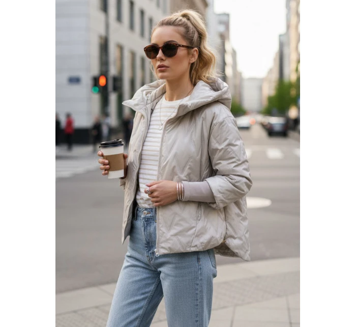 Dámská přechodná prošívaná bunda s kapucí šedá FashionStreet TY5560