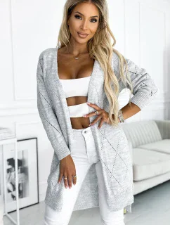 486-1 Cardigan - svetr s prodlouženým zadním dílem s prolamovanými diamanty - GREY
