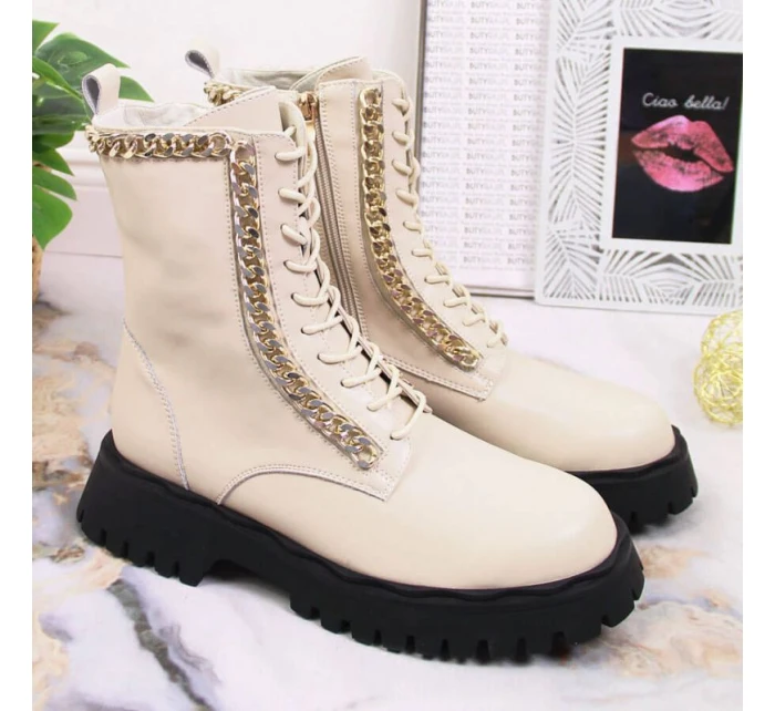 Zateplené kožené boty s řetězem Artiker W HBH40