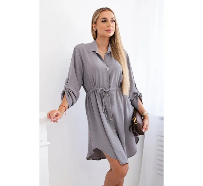 Šaty se zapínáním na knoflíky a zavazováním v pase šedý