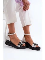 Dámské sandály na platformě a podpatky s květinami Bílé model 21658465 - Boto