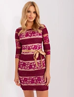 Dámské šaty LK SK 507231.71P Vínová s béžovou - Lakerta