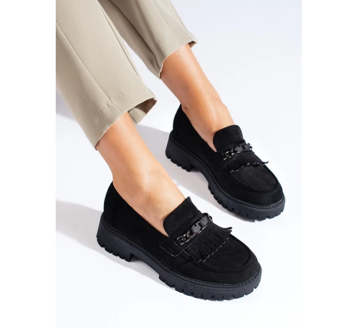 Pohodlné  mokasíny dámské černé bez podpatku