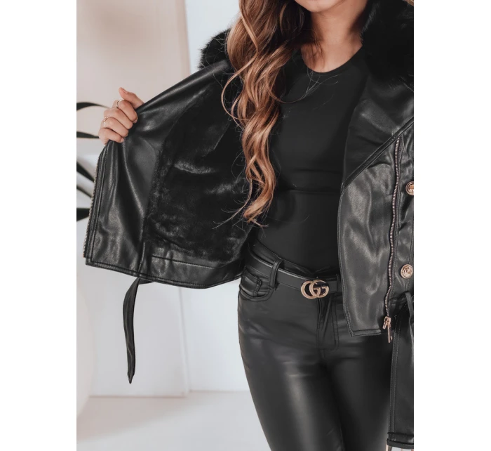 Dámská kožená bunda s kožešinou černá FashionStreet TY5209 Dámská kožená bunda s kožešinou černá FashionStreet TY5209