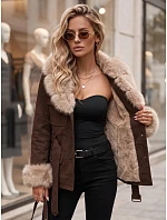 Dámská bunda s odnímatelnou kožešinou, světle hnědá, FashionStreet TY5852 Dámská bunda s odnímatelnou kožešinou, světle hnědá, FashionStreet TY5852