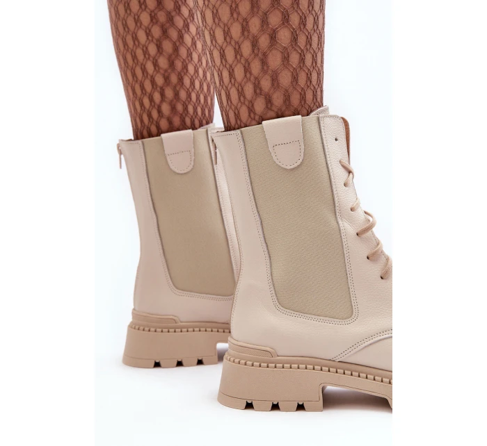 Kožené Dámské Botky Workery Šněrovací Světle Béžové Nicole model 21636175 - Boto Kožené Dámské Botky Workery Šněrovací Světle Béžové Nicole model 21636175 - Boto