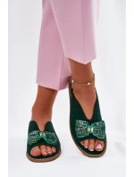 Dámské Sandály S Mašlí Na Plochém Podpatku S.Barski KV51-014 Zelené