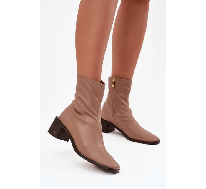 Dámské kotníkové boty na podpatku Vinceza 23-10791 Béžové