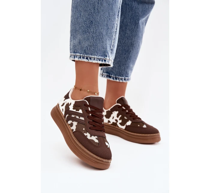 Dámské tenisky na platformě s potisky hnědé model 21757712 - Boto Dámské tenisky na platformě s potisky hnědé model 21757712 - Boto