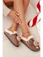 Dámské pantofle s ozdobami a přezkou vyhřívané kožešinou hnědé model 21772630 - Boto Dámské pantofle s ozdobami a přezkou vyhřívané kožešinou hnědé model 21772630 - Boto