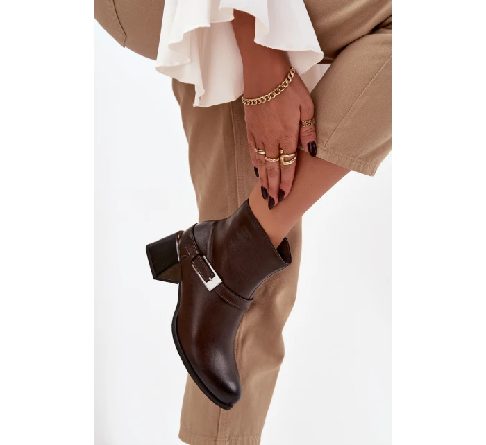 Dámské kožené botky na podpatku Zazoo – čokoládové Dámské kožené botky na podpatku Zazoo – čokoládové