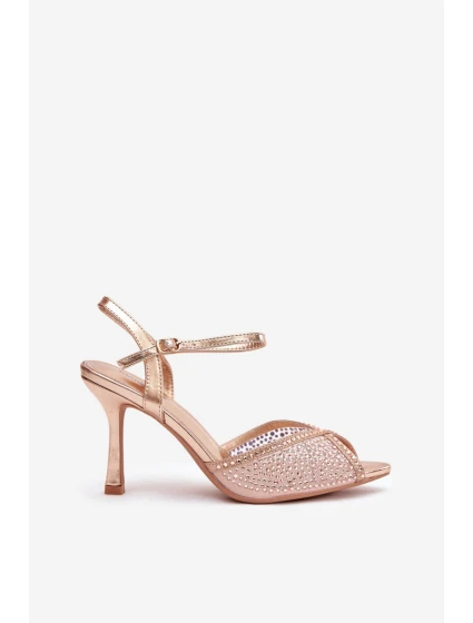 Dámské sandály na jehlovém podpatku se zdobením Peloria – šampaňské