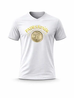 Pánské bavlněné tričko s potiskem - PADESÁTNÍK - bílé