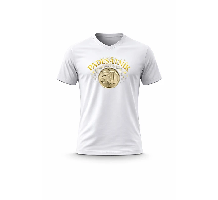 Pánské bavlněné tričko s potiskem - PADESÁTNÍK - bílé