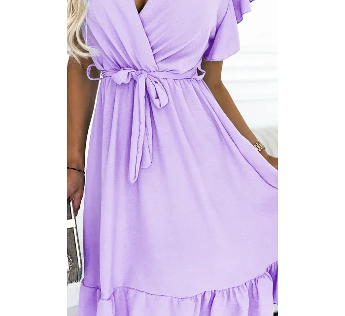 Dámské šaty ve vřesové barvě s výstřihem a zavazováním model 18611837 - numoco basic