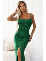 zelené lesklé dámské nařasené šaty model 21819830 - numoco basic zelené lesklé dámské nařasené šaty model 21819830 - numoco basic