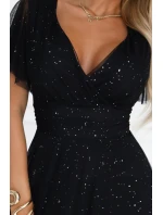 dlouhé lesklé šaty s výstřihem a krátkými rukávy černé model 21413760 - numoco basic