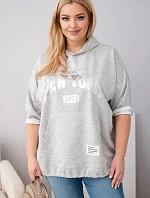 Dámská mikina Plus Size viskózová s kapucí a klokaní kapsou šedý melír