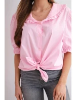 Dámská bavlněná košile s volánkem a vázáním světle růžová