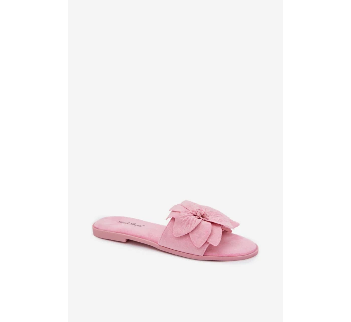 Dámské ploché pantofle s ozdobnými květinami Růžové Elzoria