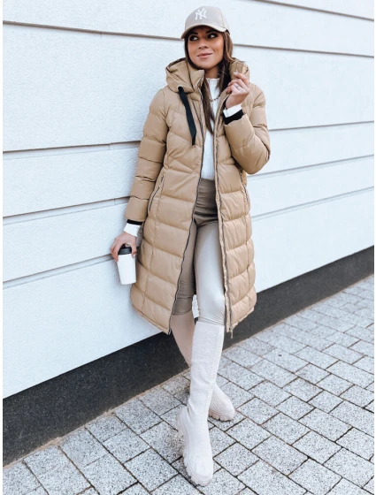 Dámská prošívaná zimní bunda s kapucí MENSI tmavě béžová FashionStreet TY3970 Dámská prošívaná zimní bunda s kapucí MENSI tmavě béžová FashionStreet TY3970