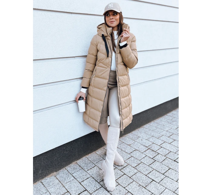 Dámská prošívaná zimní bunda s kapucí MENSI tmavě béžová FashionStreet TY3970 Dámská prošívaná zimní bunda s kapucí MENSI tmavě béžová FashionStreet TY3970