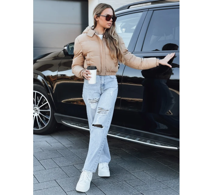 Dámská krátká zimní bunda s kapucí béžová FashionStreet TY5471