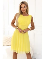 676-3 Svatební šaty s tylovou vrstvou a zvýrazněným pasem - citron limoncello