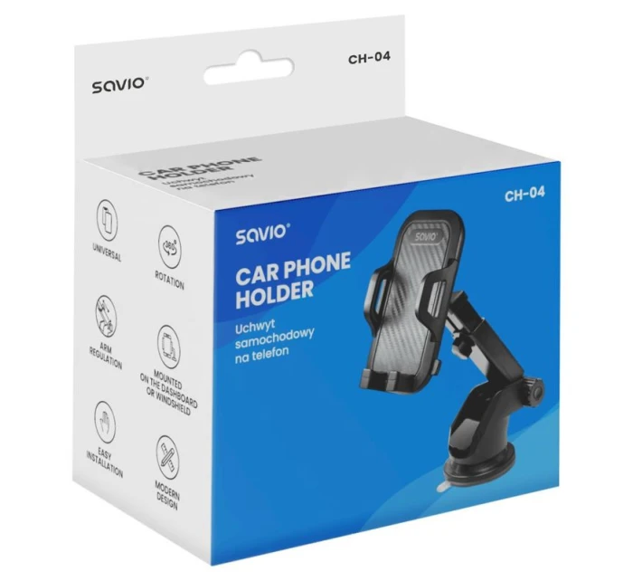 DRŽÁK TELEFONU DO AUTA SAVIO, ČELNÍ SKLO CH-04