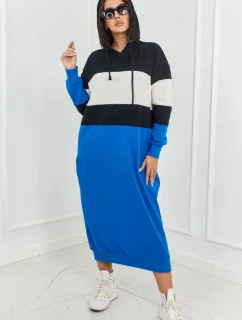 model 18856932 šaty s kapucí Černá + ecru + chrpa - K-Fashion