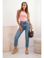 Dámská bavlněná proužkovaná model 21866416 blůza růžový neon - K-Fashion Dámská bavlněná proužkovaná model 21866416 blůza růžový neon - K-Fashion