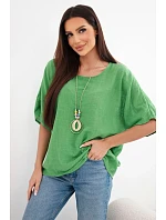Dámská bavlněná oversize halenka s krátkým rukávem zelená Dámská bavlněná oversize halenka s krátkým rukávem zelená