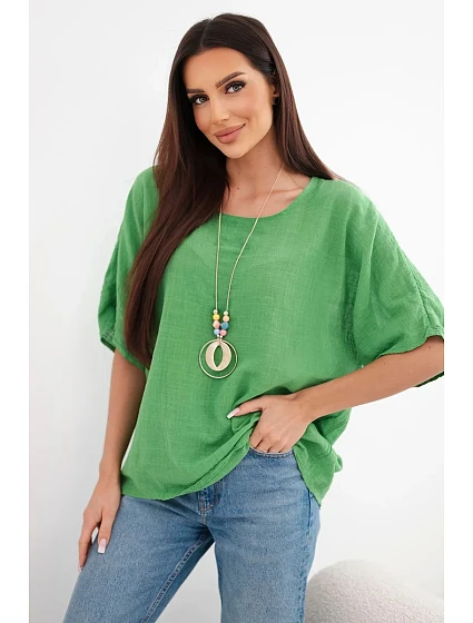Dámská bavlněná oversize halenka s krátkým rukávem zelená Dámská bavlněná oversize halenka s krátkým rukávem zelená