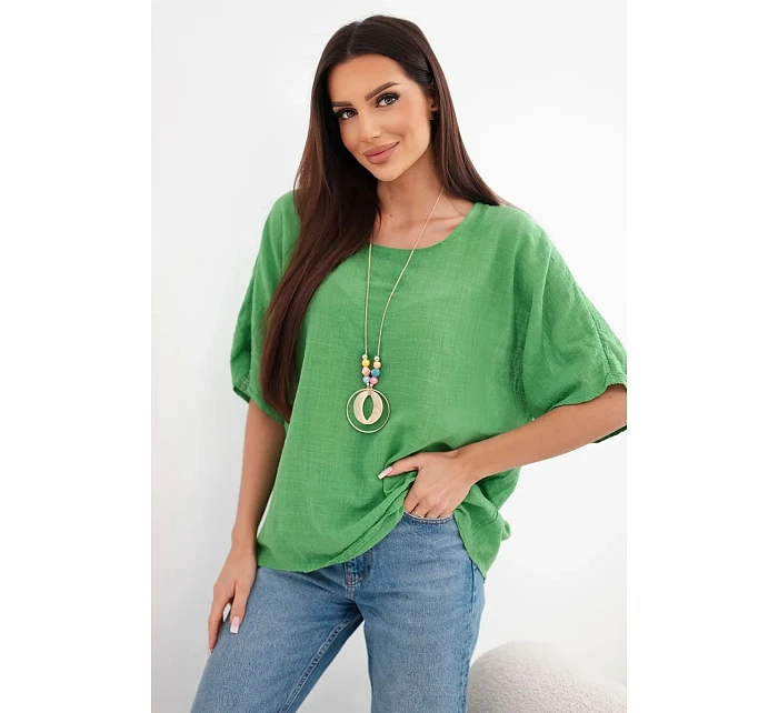 Dámská bavlněná oversize halenka s krátkým rukávem zelená Dámská bavlněná oversize halenka s krátkým rukávem zelená