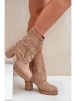 Zdobené Boty S Ohnutým Svrškem Na Podpatku Béžové Esadora Zdobené Boty S Ohnutým Svrškem Na Podpatku Béžové Esadora