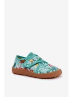 Dětské papuče na suchý zip Barefoot Květiny Listy Froddo G1700438-14 Mentolové