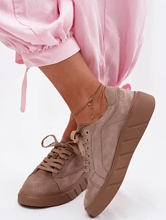 Kožené semišové dámské tenisky na platformě Tmavě béžové model 22123282 - EVENTO