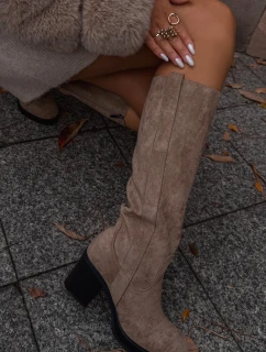 Zateplené dámské kozačky na masivním sloupkovém podpatku Sanelle – béžové