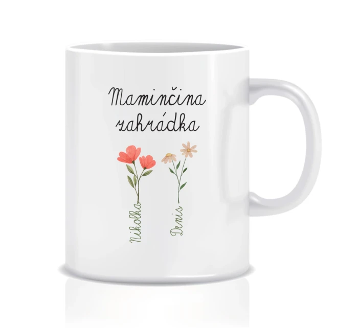 Personalizovaný klasický bílý keramický hrníček 300 ml - maminčina zahrádka 