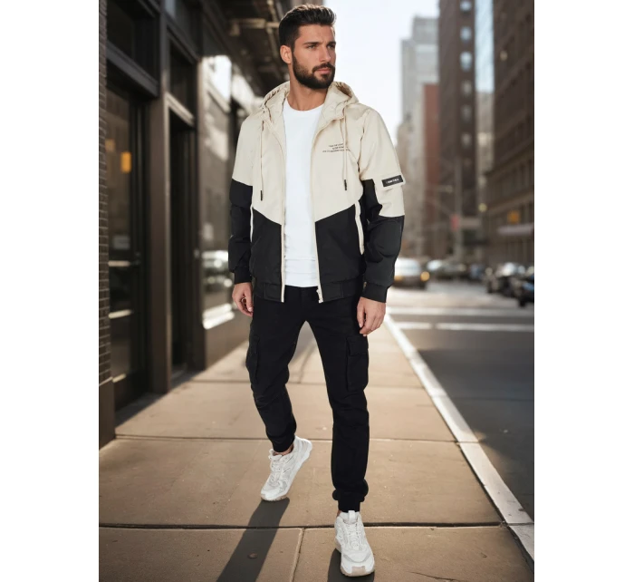 Pánská přechodná bunda s kapucí béžová model 21986395 - Dstreet